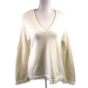 Anthropologie Joy Fringed V-Neck Sweater Size S